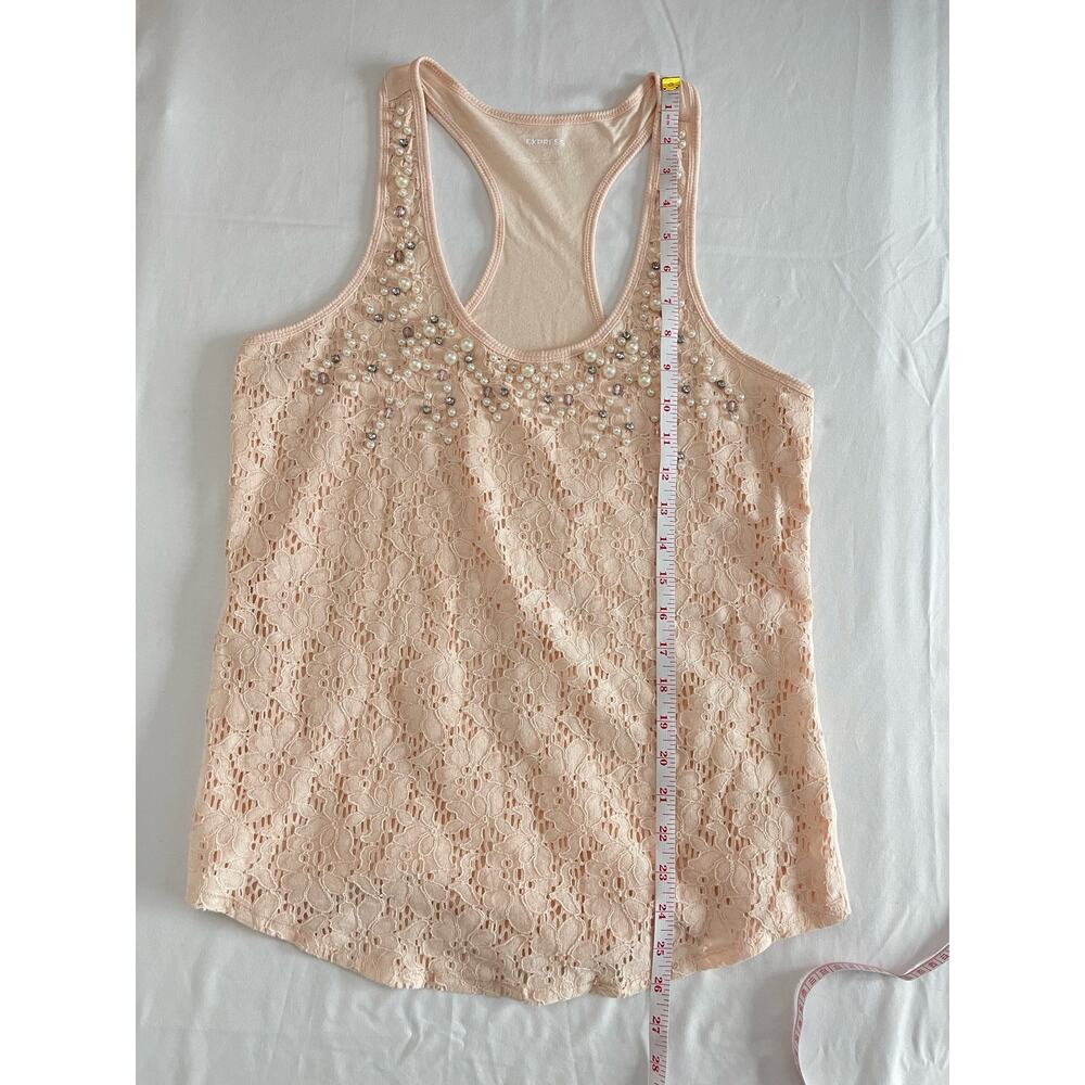 Express Cream Lace and Bead Tank Top Racerback Y2K Summer Glam Size Medium - Picture 11 of 11